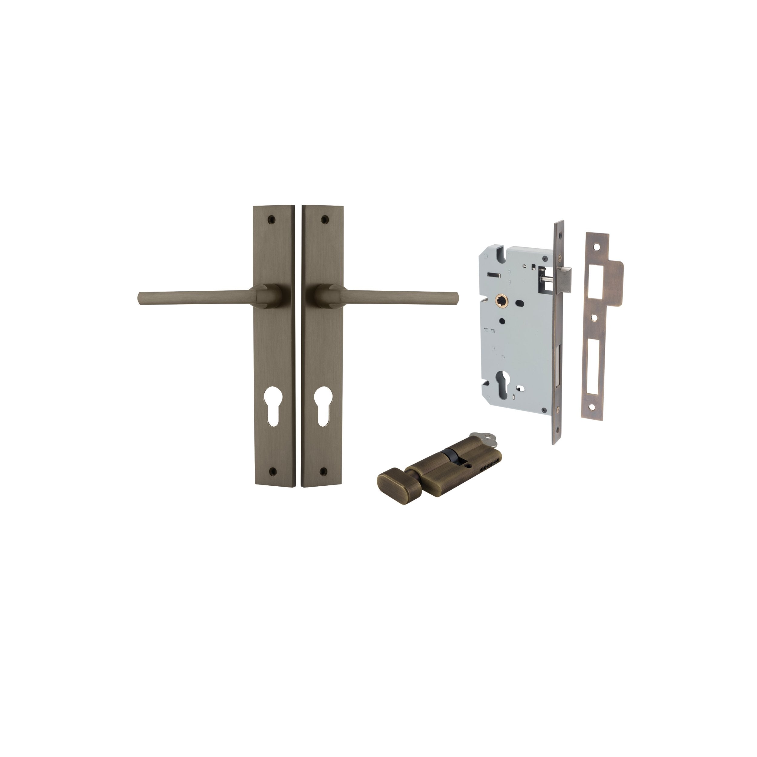 Baltimore Lever - Rectangular Backplate Entrance Kit with High Security Lock Turn Cylinder