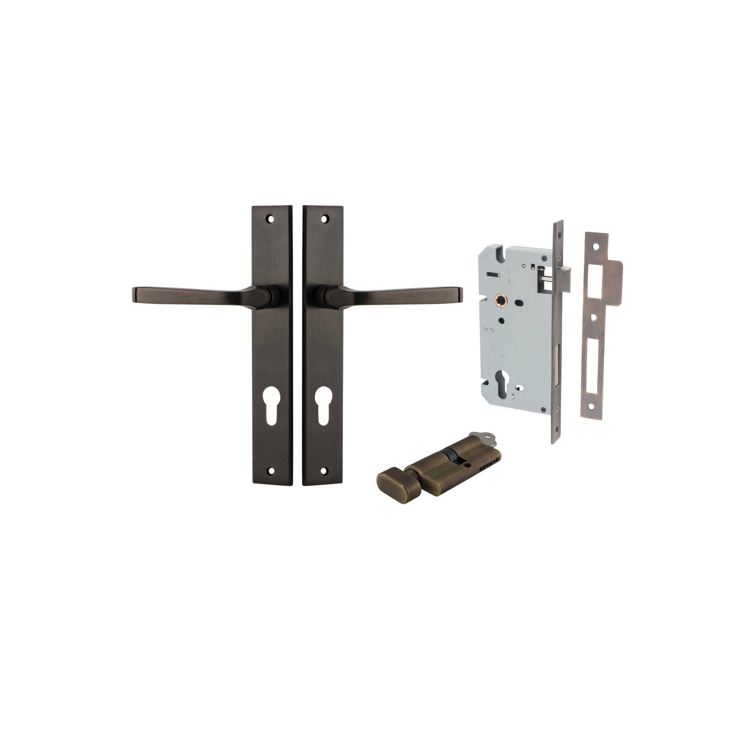 Annecy Lever - Rectangular Backplate Entrance Kit with High Security Lock Turn Cylinder