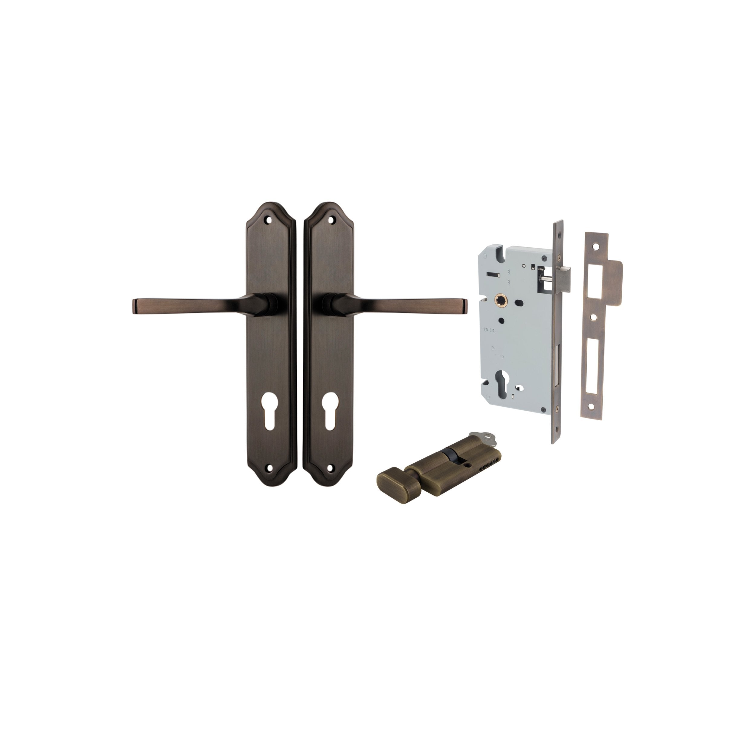 Annecy Lever - Shouldered Backplate Entrance Kit with High Security Lock Turn Cylinder