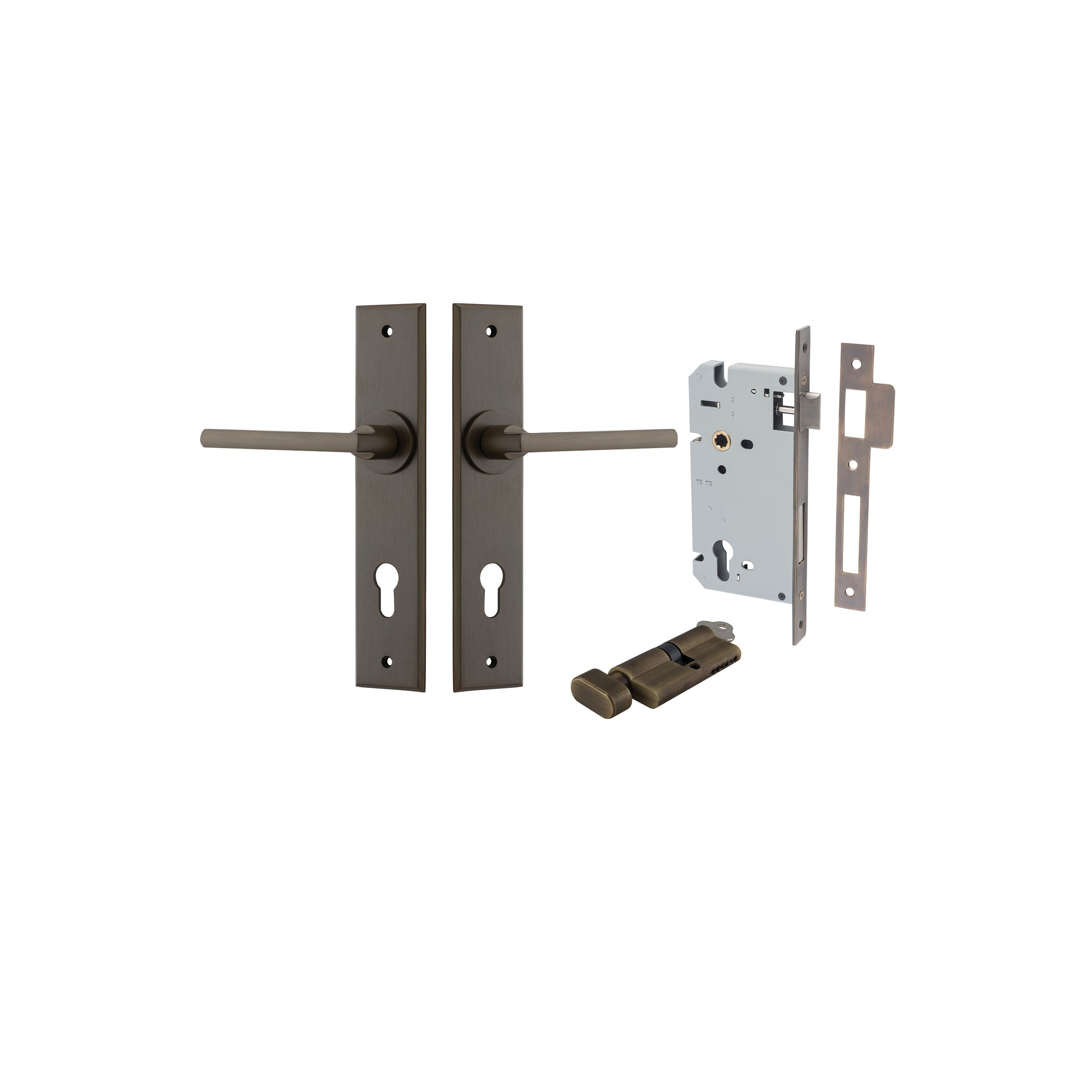 Baltimore Lever - Chamfered Backplate Entrance Kit with High Security Lock Turn Cylinder
