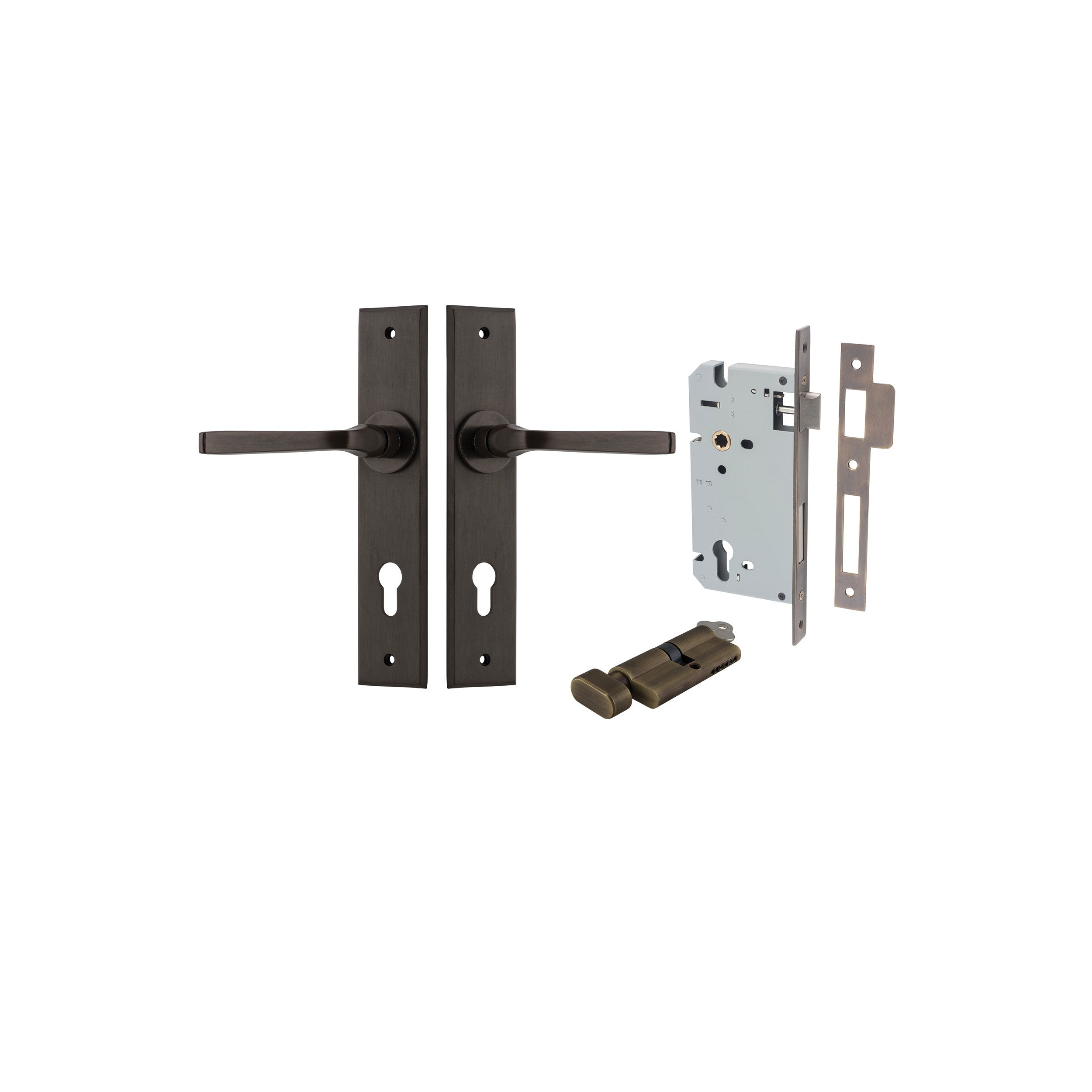 Annecy Lever - Chamfered Backplate Entrance Kit with High Security Lock Turn Cylinder