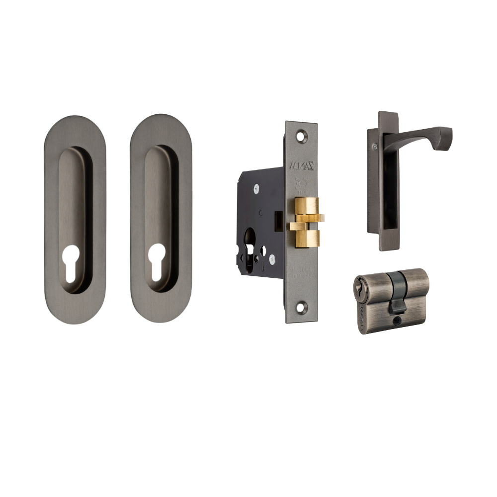 Net Style Lock Oval Style Sliding Door Euro Lock Kit - Graphite Nickel