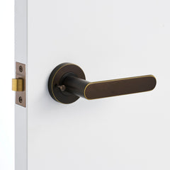  Aged Brass Privacy Door Handle Installed on a Door