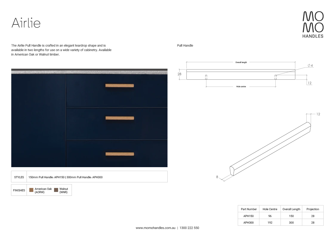 Momo Airlie Timber Pull Handle 150mm