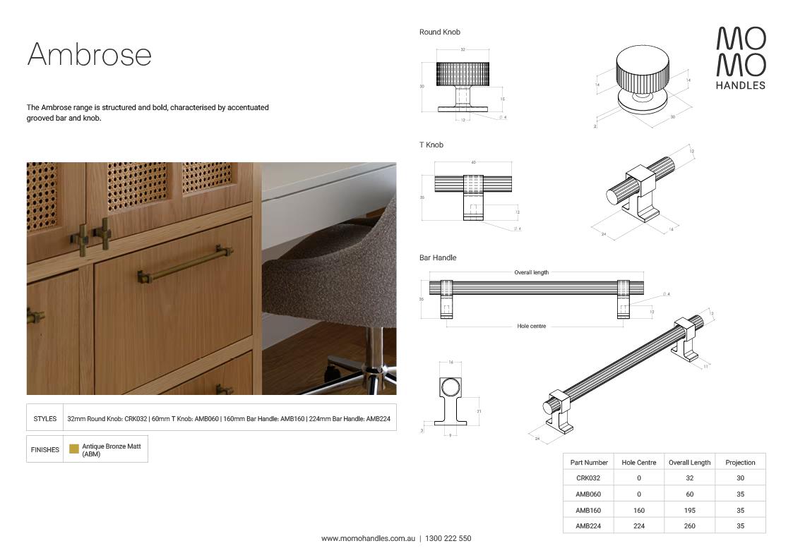 Momo Ambrose T Knob 60mm In Antique Bronze Matt