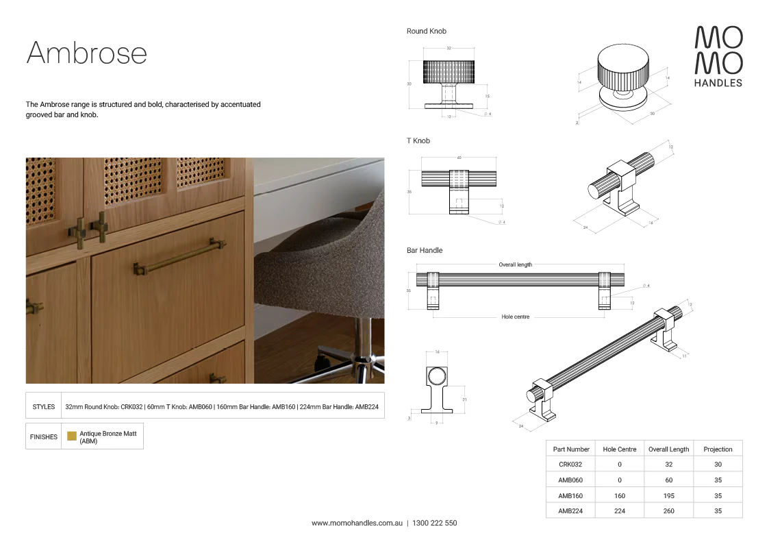 Momo Ambrose Round Knob 32mm In Antique Bronze Matt