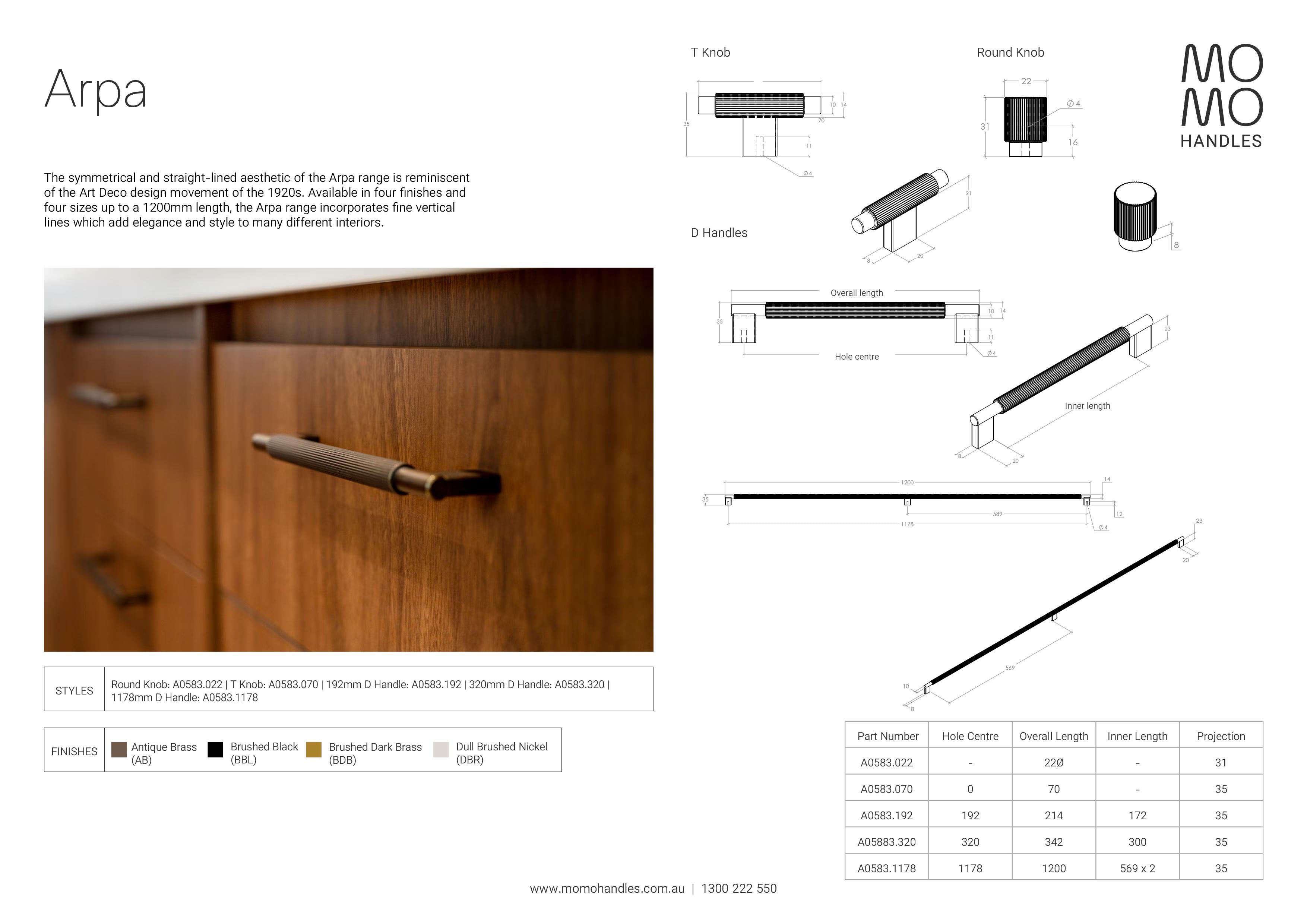 Momo Arpa D Handle 192mm In Antique Brass