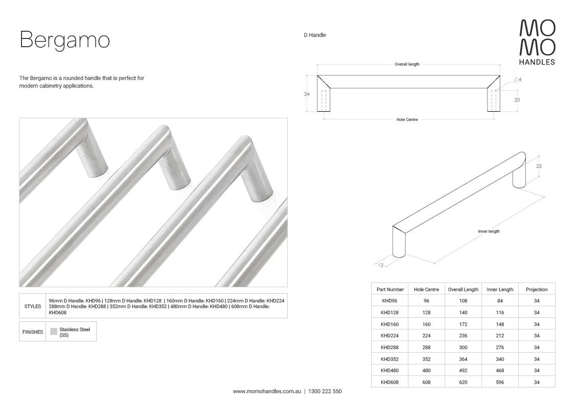 Momo Bergamo D Handle Stainless Steel