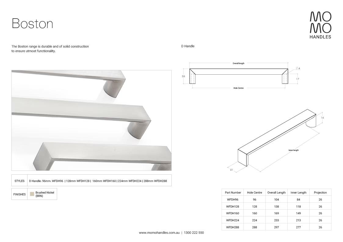Momo Boston D Handle Dull Brushed Nickel