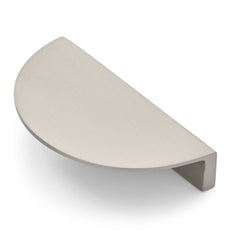 Curved metal shelf on a white background