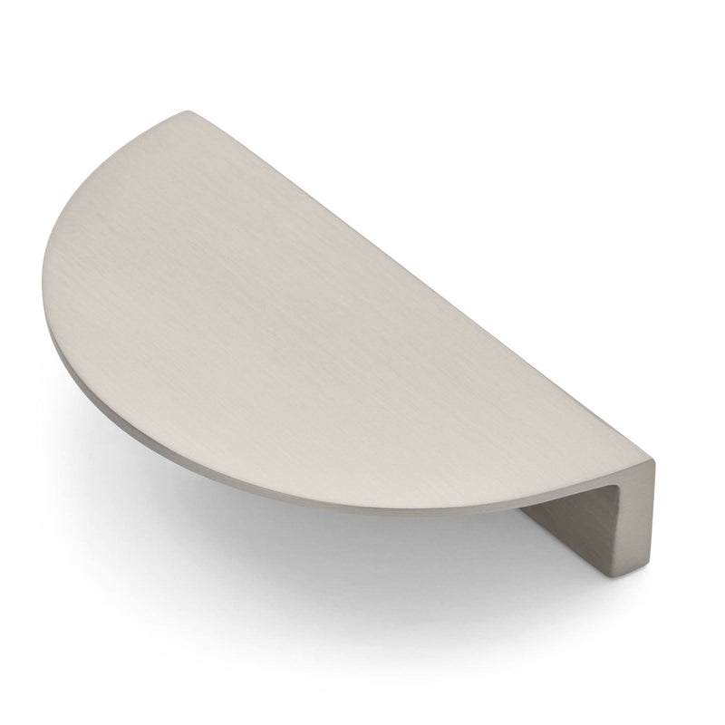 Curved metal shelf on a white background