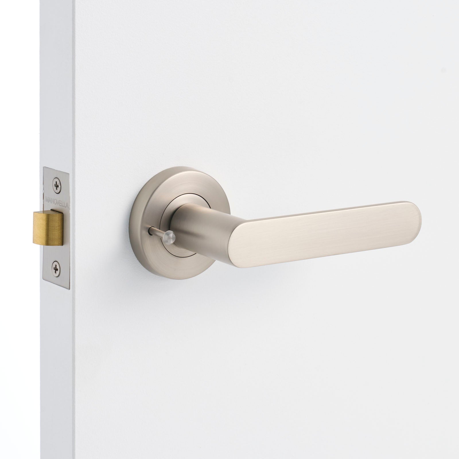 Brushed Nickel Privacy Door Handle Installed on a Door