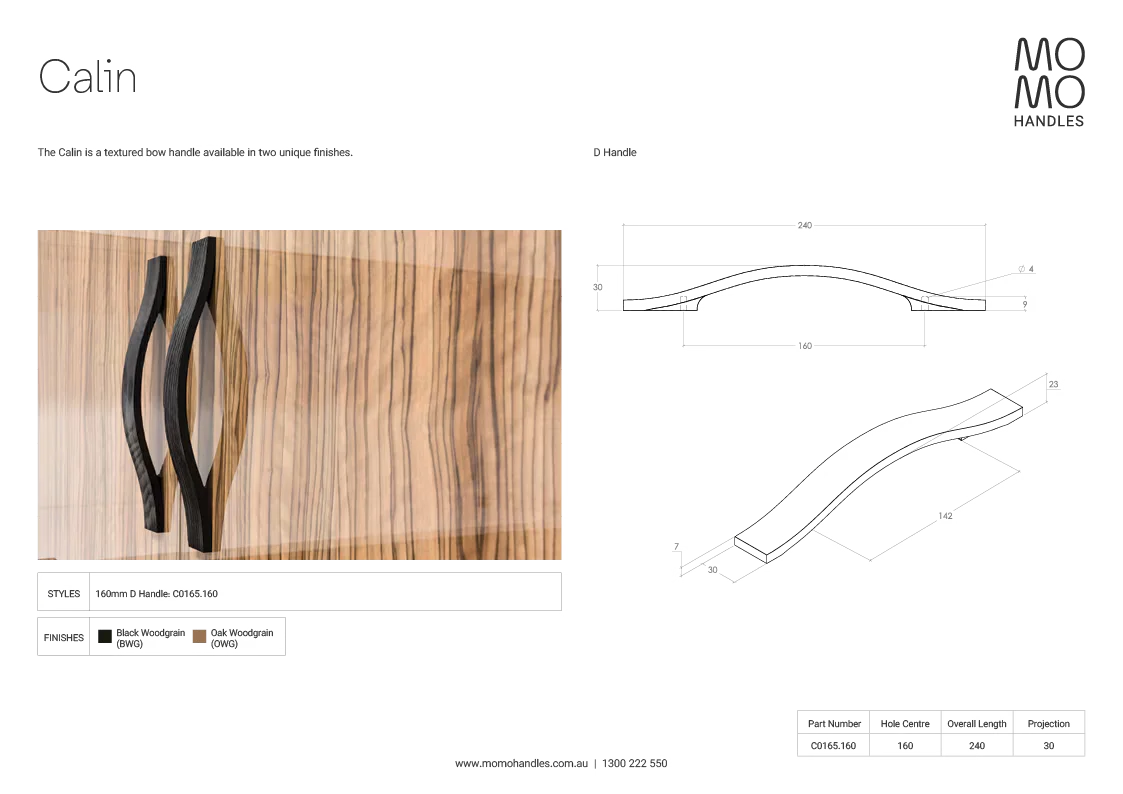 Momo Calin Timber Bow Handle 160mm
