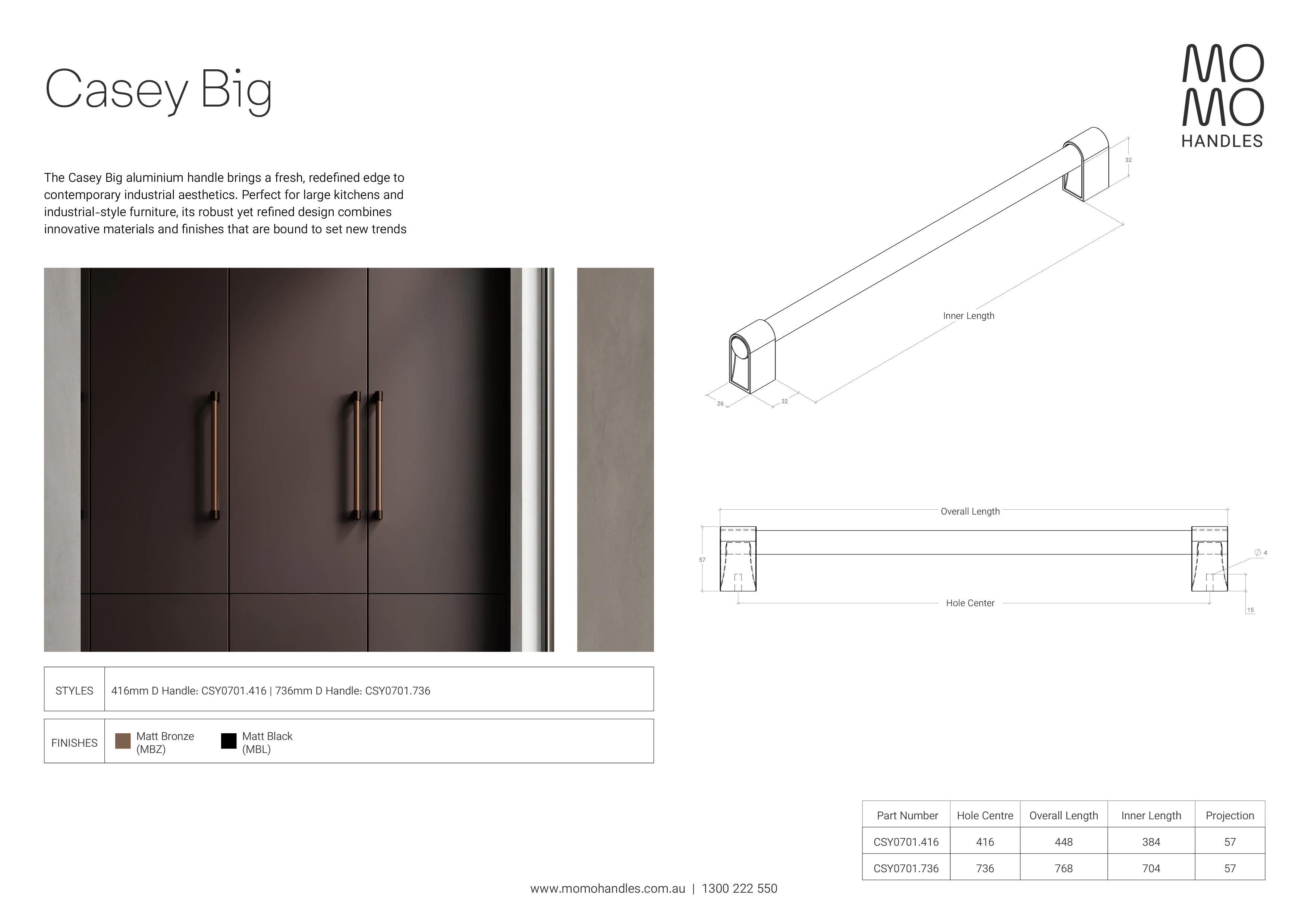 Momo Casey Big D Handle 416mm Matt Black
