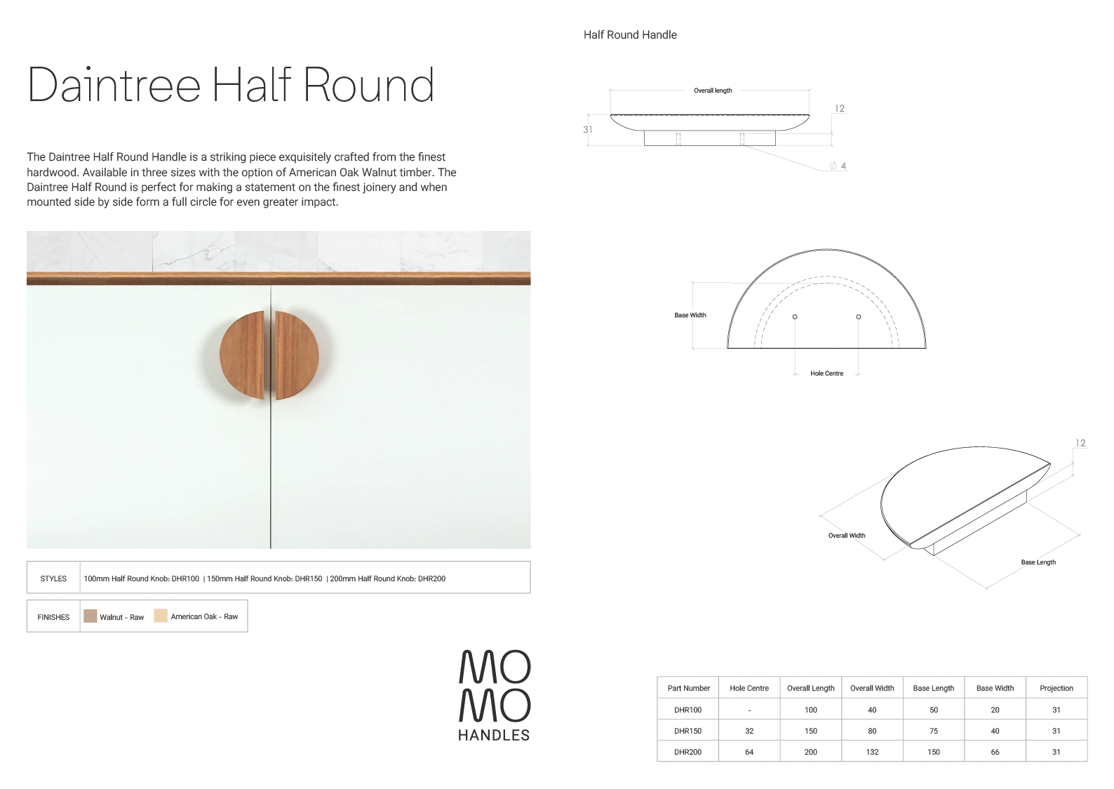 Momo Daintree Half Round Timber Handle 100mm