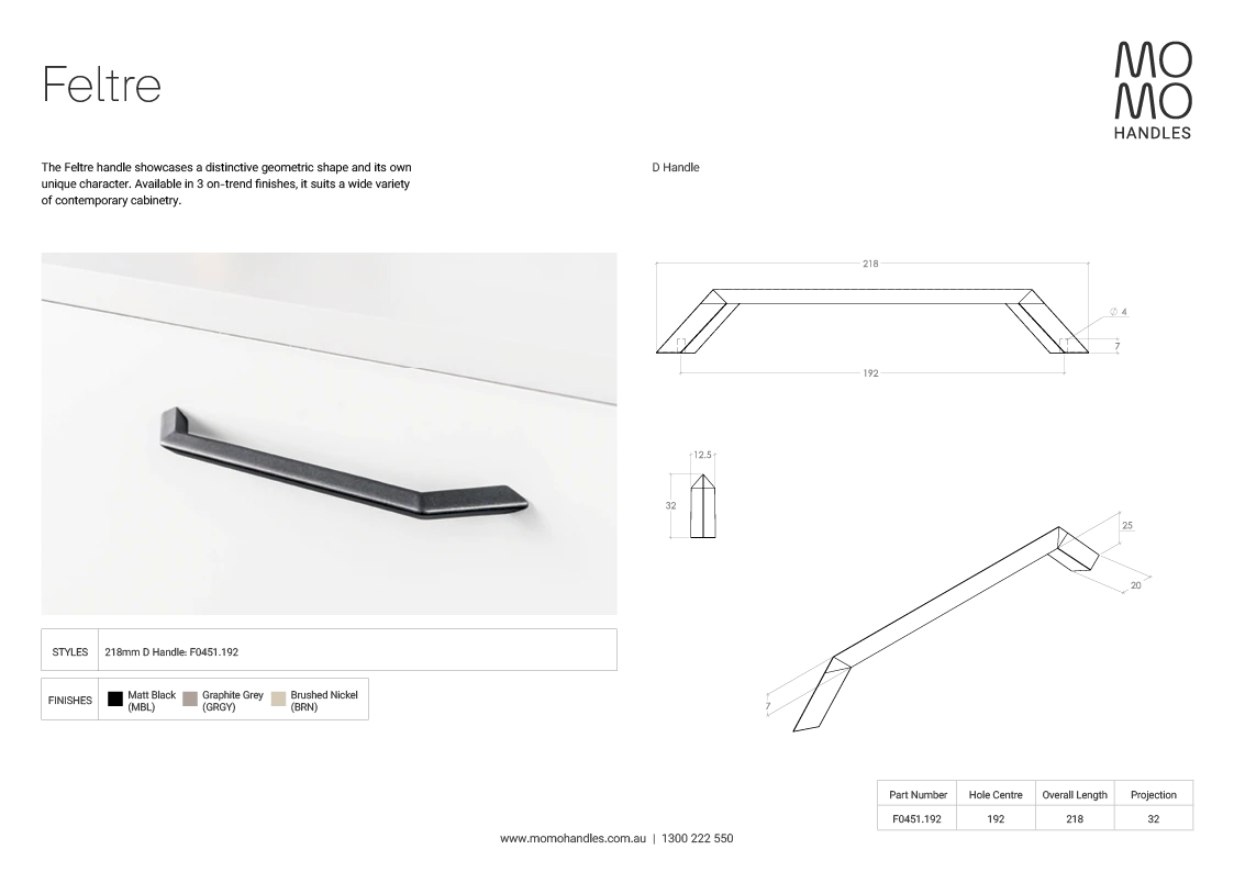 Momo Feltre D Handle 192mm