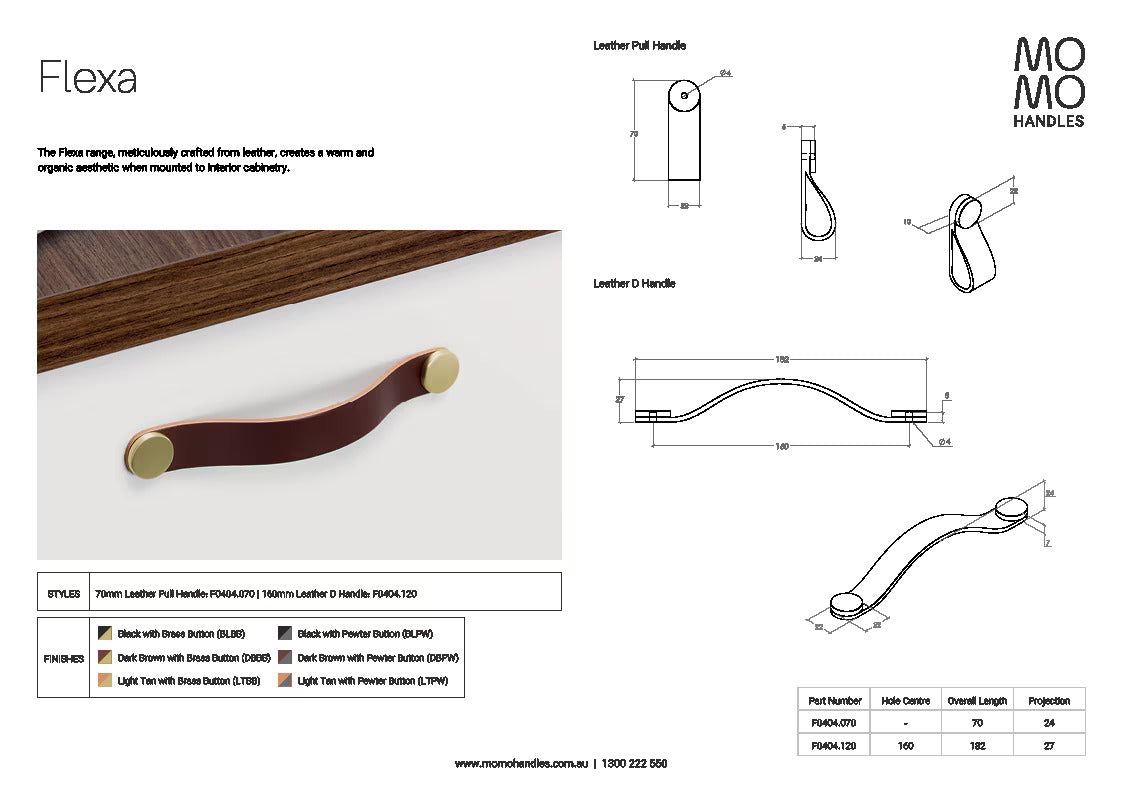 Momo Flexa Leather D Handle 160mm With Brass Button
