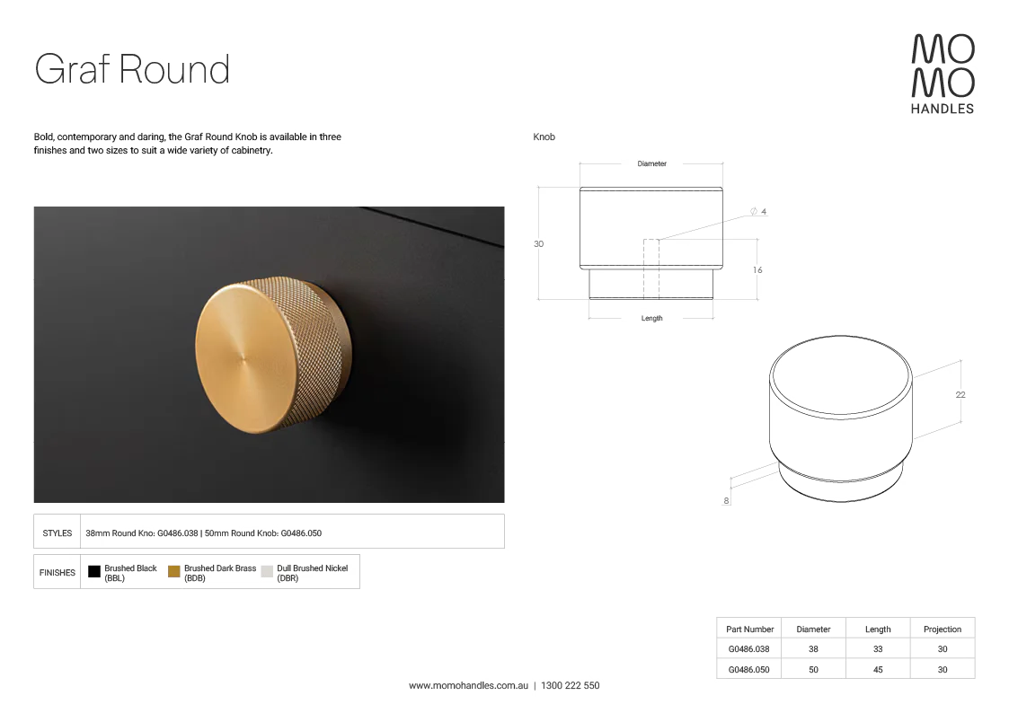 Momo Graf Round Knob 38mm
