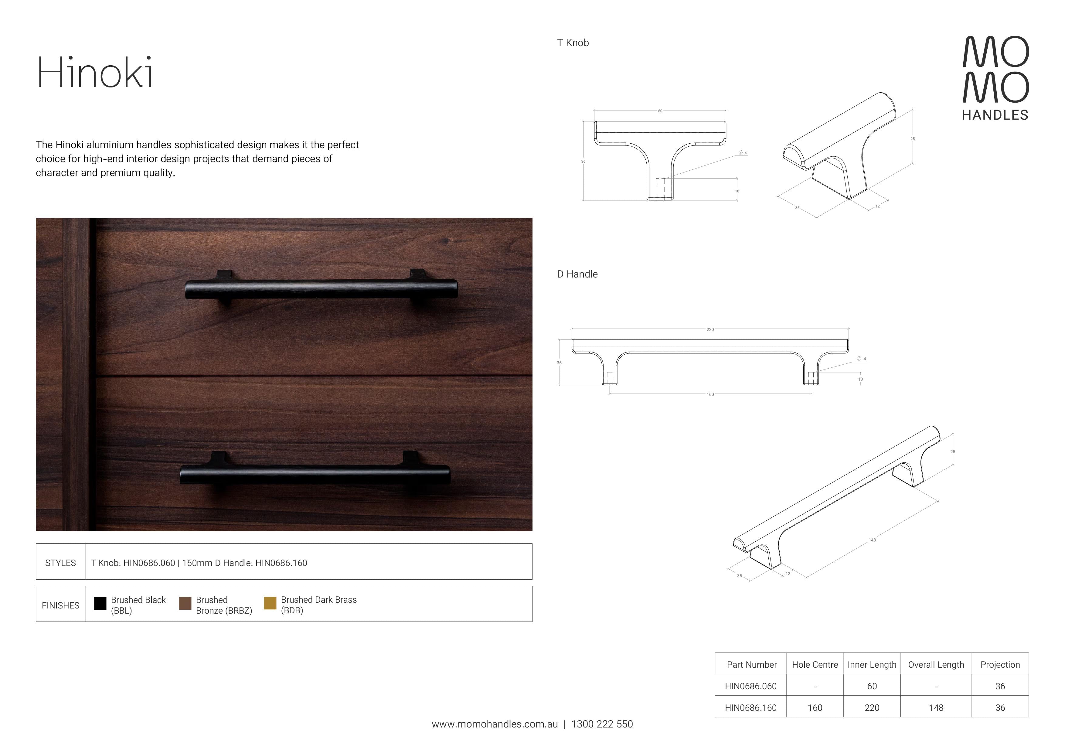Momo Hinoki T Knob Brushed Black