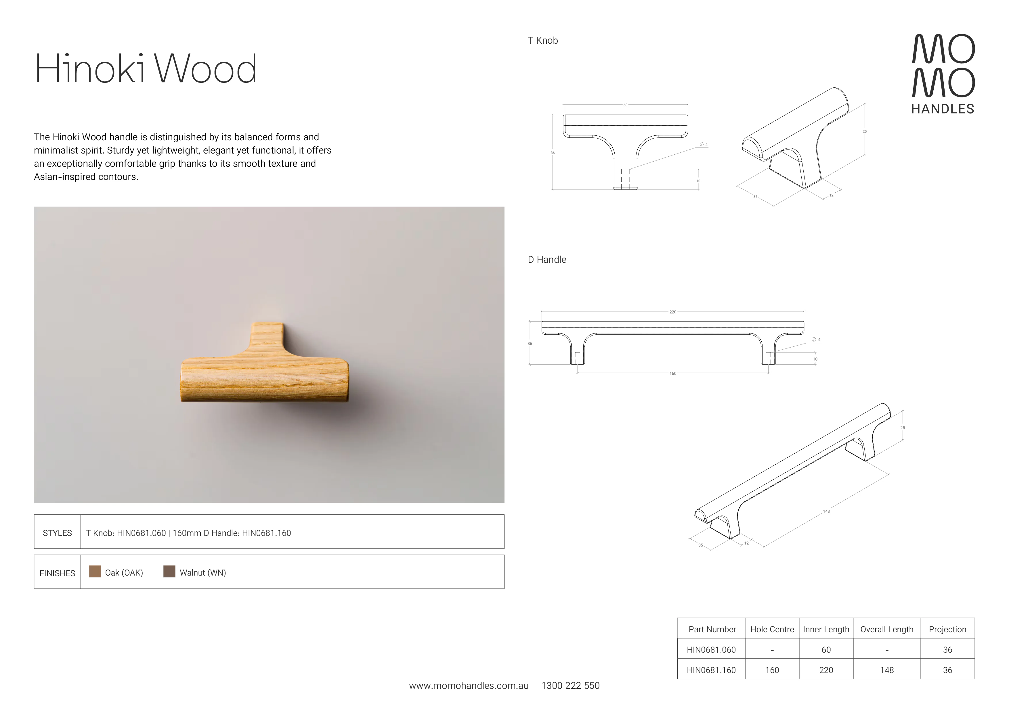 Momo Hinoki Wood Knob 160mm