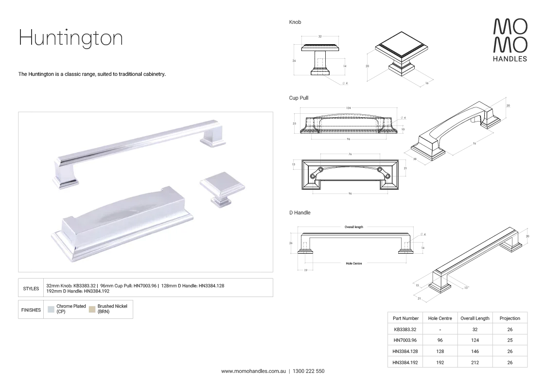 Momo Huntington Square Knob 32mm In Brushed Nickel
