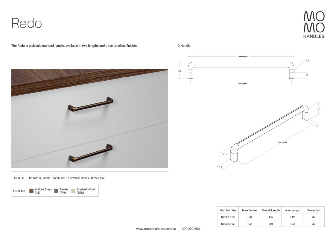 Momo Redo D Handle 128mm In Brushed Nickel
