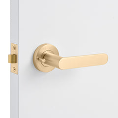 Gold door handle on a white door