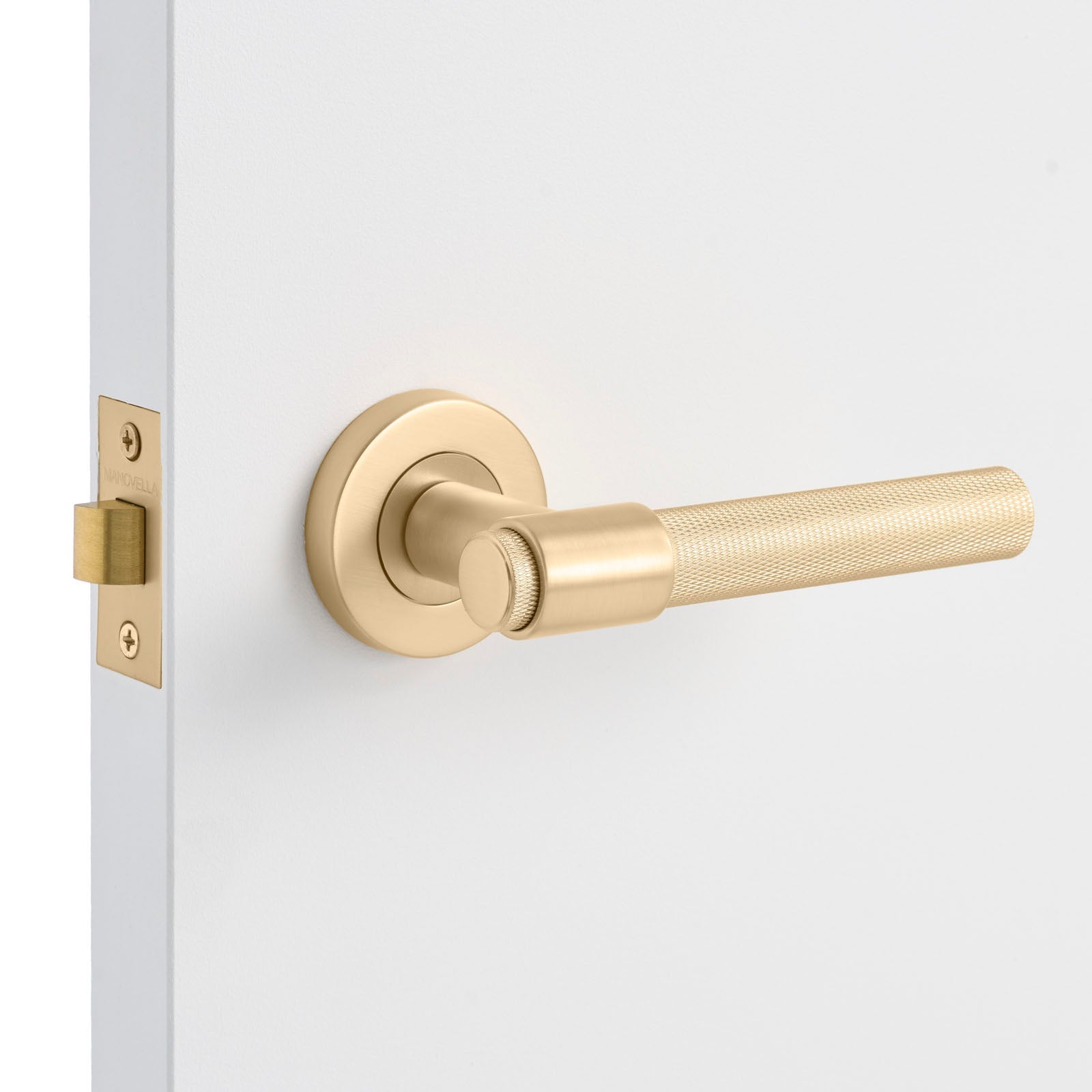 Satin Brass Knurled Passage Door Handle - Rosedale