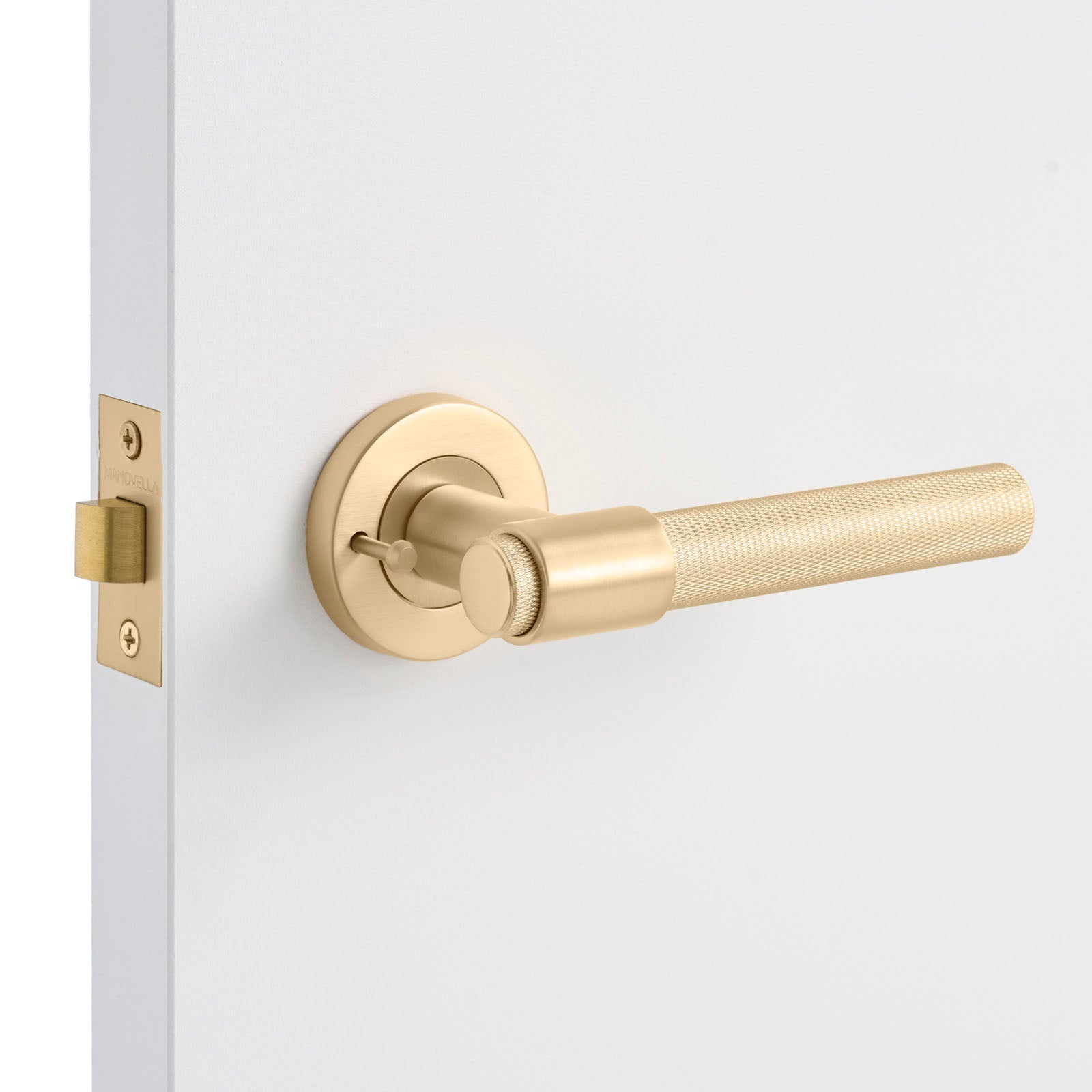 Satin Brass Knurled Privacy Door Handle - Rosedale