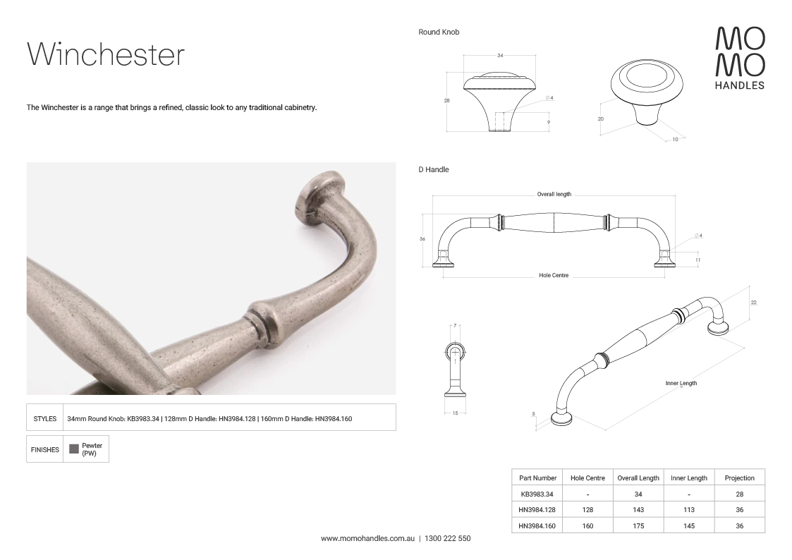 Momo Winchester D Handle In Pewter