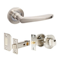 STRIDE DOOR LEVER HANDLE ON ROUND ROSE SEPARATE PRIVACY BRUSHED NICKEL/CHROME PLATE
