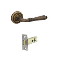 BALMAIN DOOR LEVER HANDLE ON ROUND ROSE PASSAGE SET RUSTIC BRASS