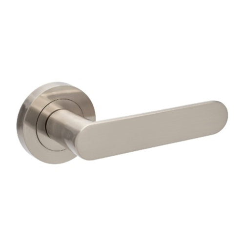 DUKE DOOR LEVER HANDLE ON ROUND ROSE BRUSHED NICKEL