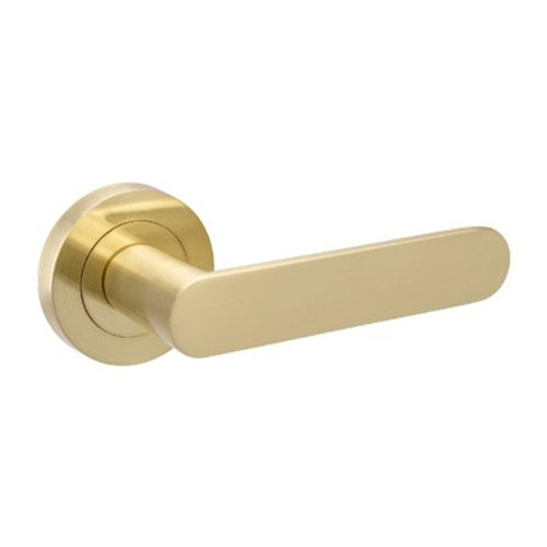 DUKE DOOR LEVER HANDLE ON ROUND ROSE SATIN BRASS