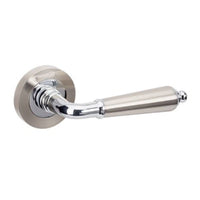 OXFORD DOOR LEVER HANDLE ON ROUND ROSE BRUSHED NICKEL/CHROME PLATE
