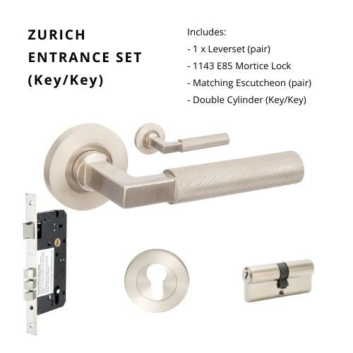 Zurich Knurled Entrance Set - includes 1143, 9349 & 1121 (70mm Key/Key)