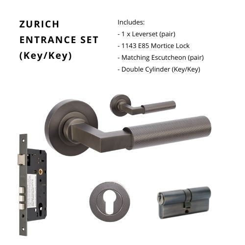 Zurich Knurled Entrance Set - includes 1143, 9349 & 1121 (70mm Key/Key)