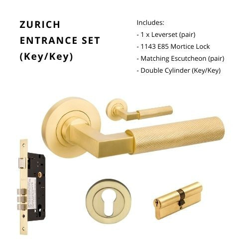 Zurich Knurled Entrance Set - includes 1143, 9349 & 1121 (70mm Key/Key)