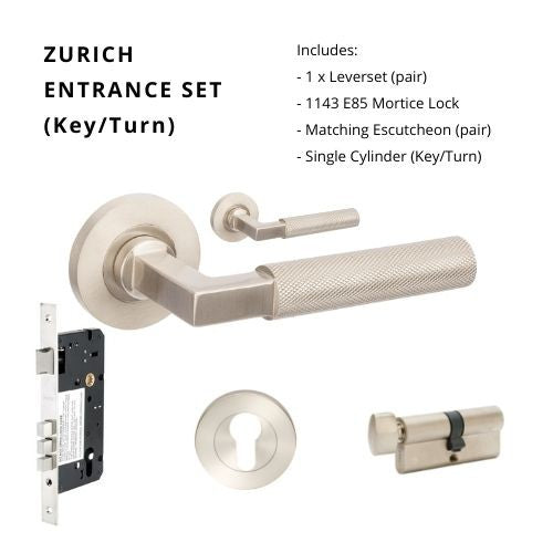 Zurich Knurled Entrance Set - includes 1143, 9349 & 1122 (60mm Key/Turn)