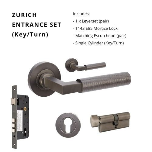 Zurich Knurled Entrance Set - includes 1143, 9349 & 1122 (70mm Key/Turn)