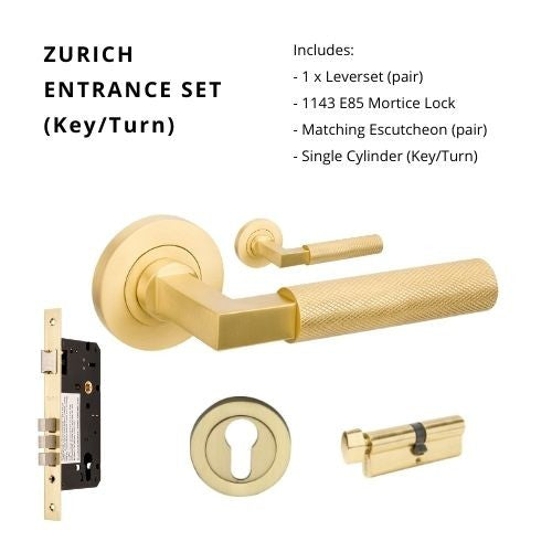 Zurich Knurled Entrance Set - includes 1143, 9349 & 1122 (60mm Key/Turn)