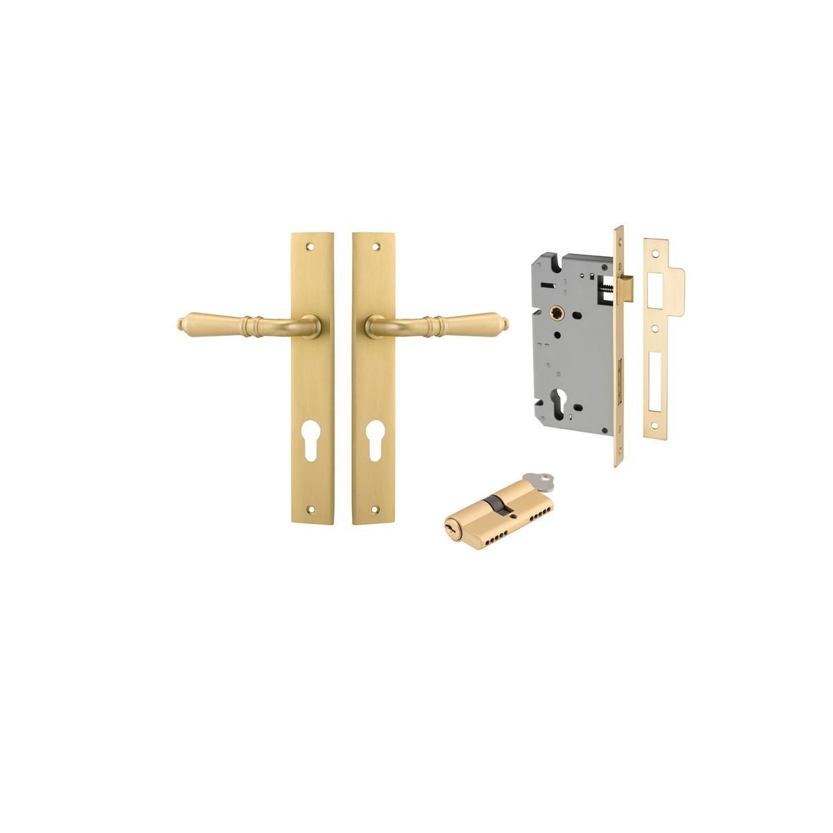 Sarlat Lever on Rectangular Backplate Entrance Kit with High Security Double Cylinder Lock