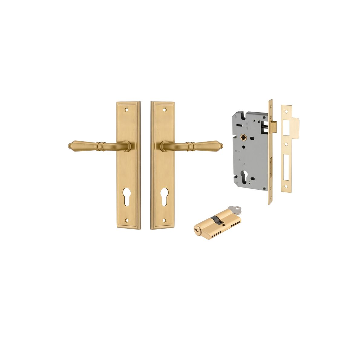 Sarlat Lever on Stepped Backplate Entrance Kit with High Security Double Cylinder Lock