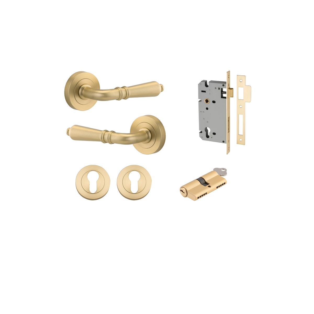 Sarlat Lever on Round Rose Entrance Kit with Separate High Security Double Cylinder Lock