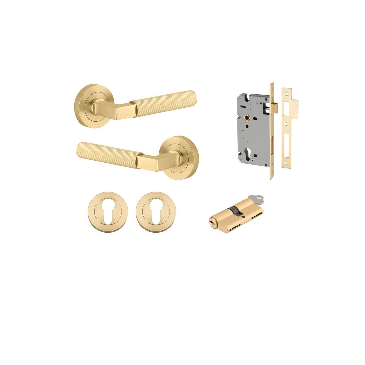 Brunswick Lever on Round Rose Entrance Kit with High Security Double Cylinder Lock