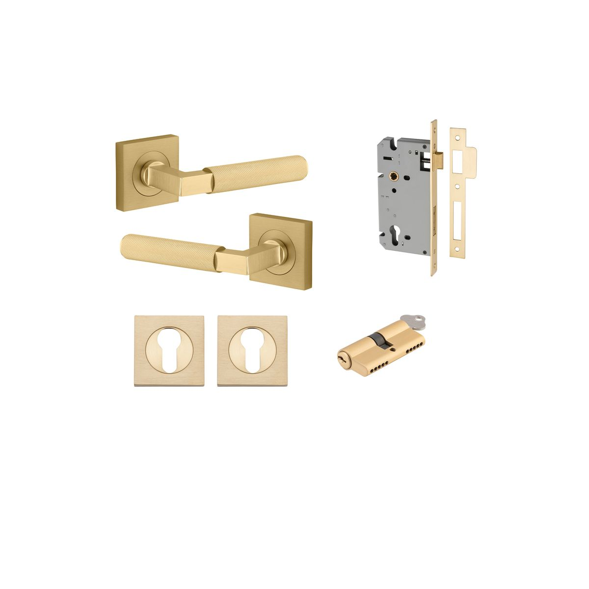 Brunswick Lever on Square Rose Entrance Kit with High Security Double Cylinder Lock