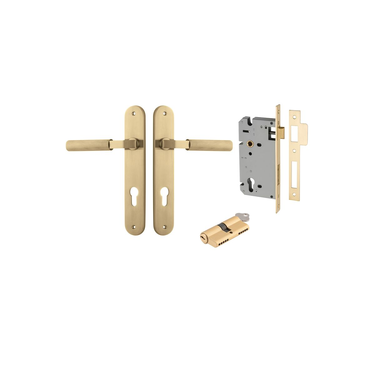 Brunswick Lever on Oval Backplate Entrance Kit with High Security Double Cylinder Lock