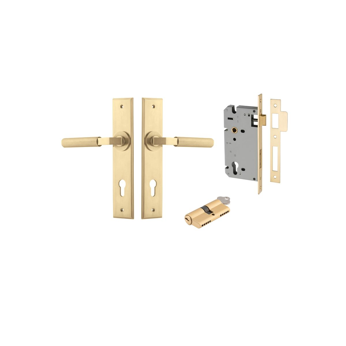 Brunswick Lever on Chamfered Backplate Entrance Kit with High Security Double Cylinder Lock