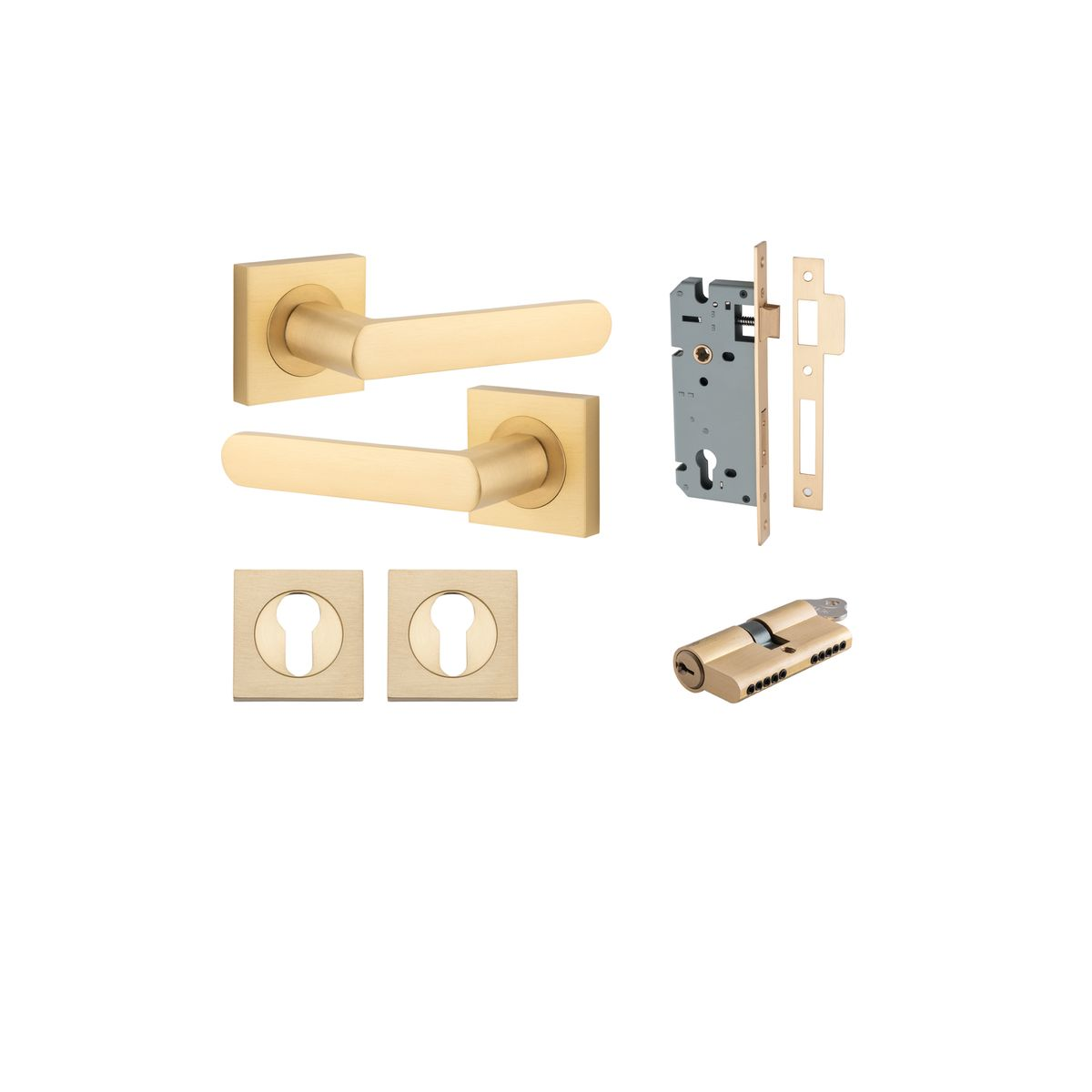 Osaka Lever on Square Rose Entrance Kit with Separate High Security Double Cylinder Lock