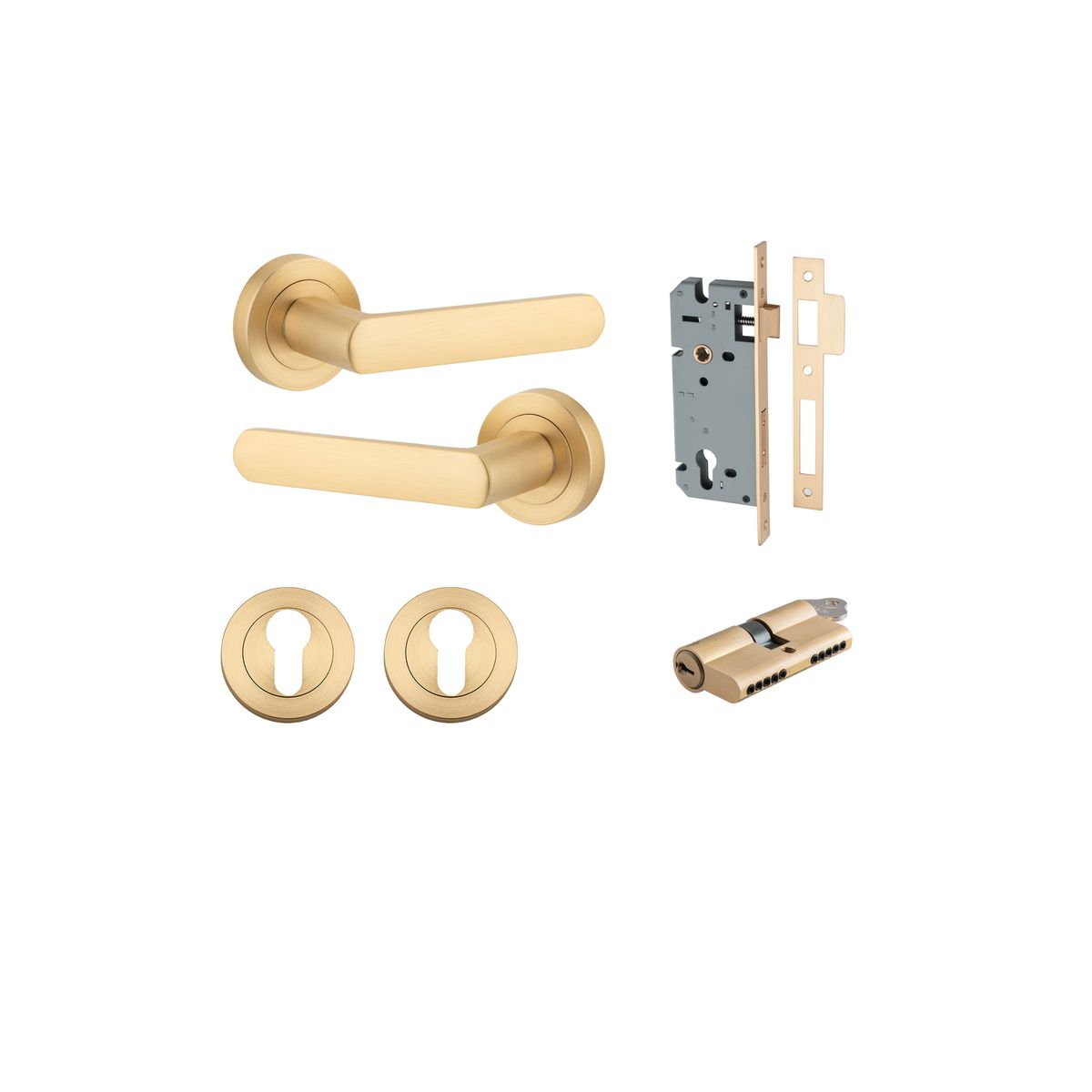 Osaka Lever on Round Rose Entrance Kit with Separate High Security Double Cylinder Lock